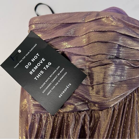NEW Retrofete Lyanna Pleated Maxi Dress  Sz L Purple & Gold Strapless Metallic - Picture 9 of 11